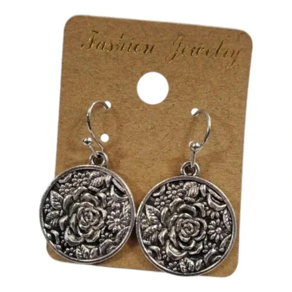 Rose Medallion Earrings - Picture 2 of 8